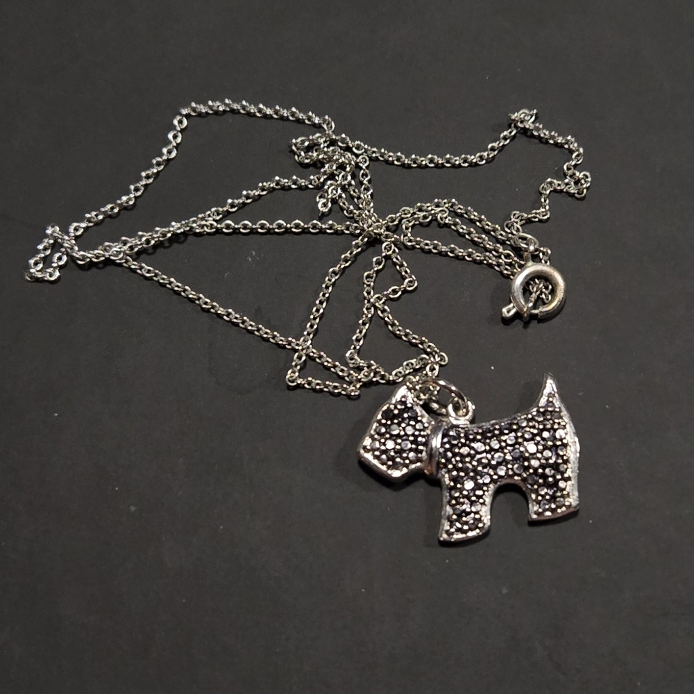 Sterling Silver Black Onyx Dog Pendant Necklace
